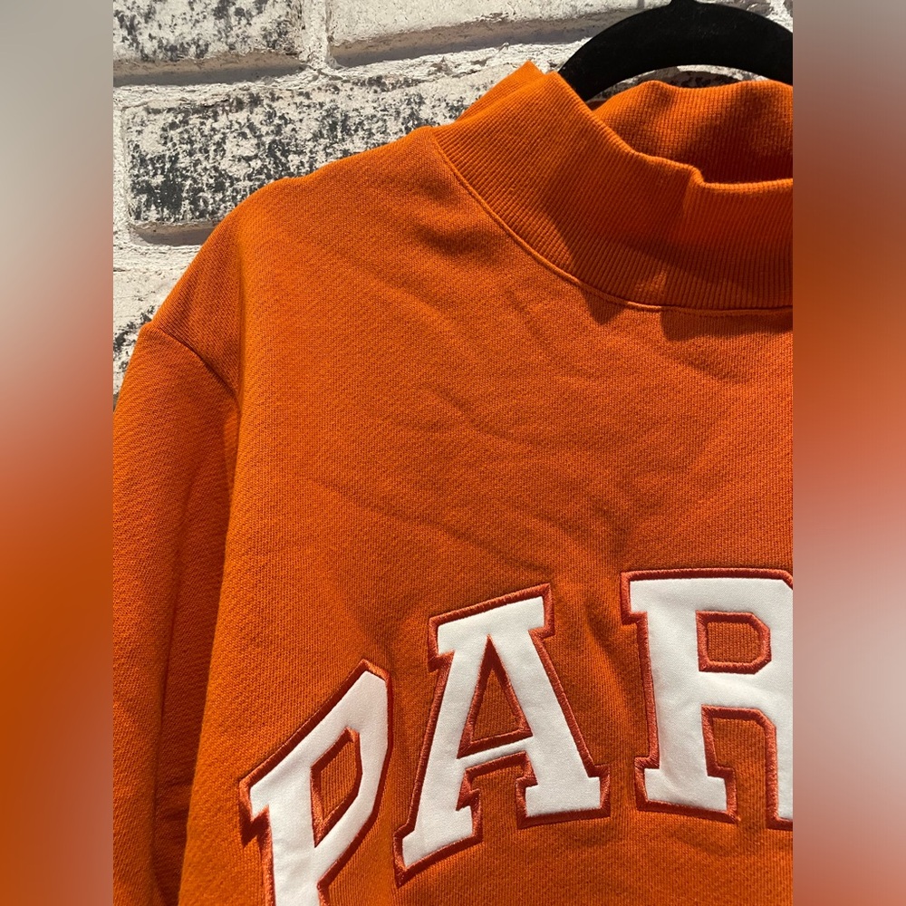 ‼️ONE LEFT🍊 Parke Varsity Mockneck Sweatshirt in Amber Orange L/XL - Picture 3 of 5